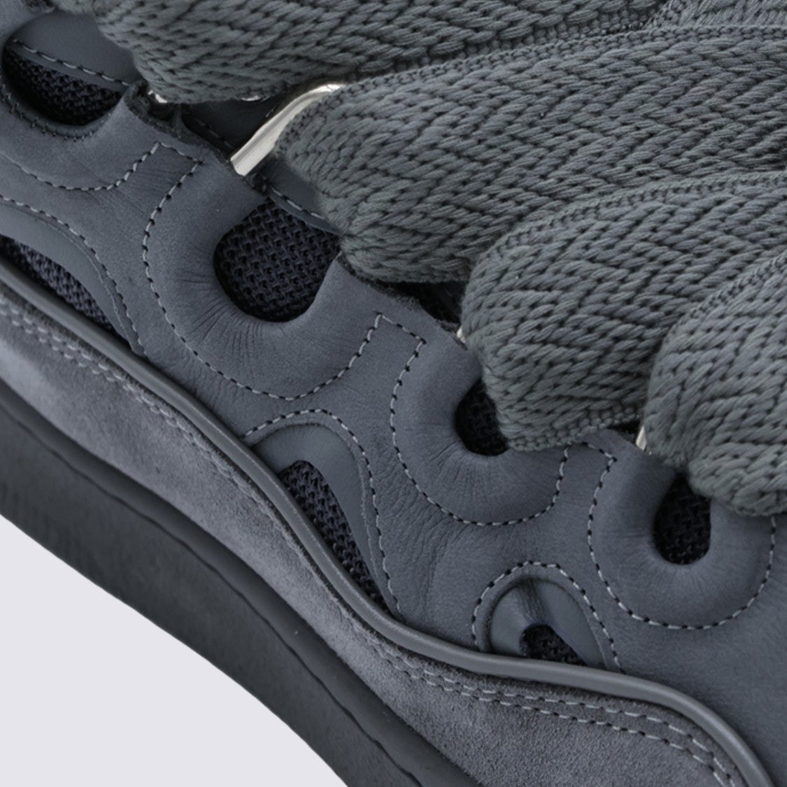 Lanvin Low-Top Matte Grey Sneakers With Textured Laces