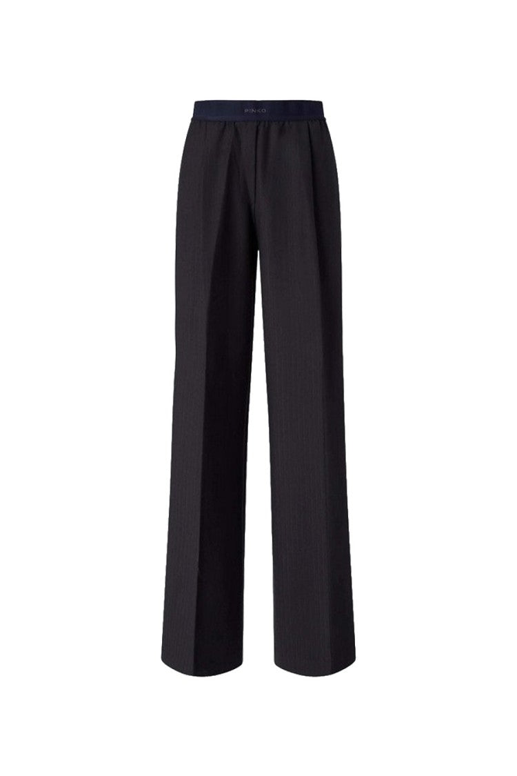 Pinko Navy Polyester-Wool Blend Wide-Leg Trousers