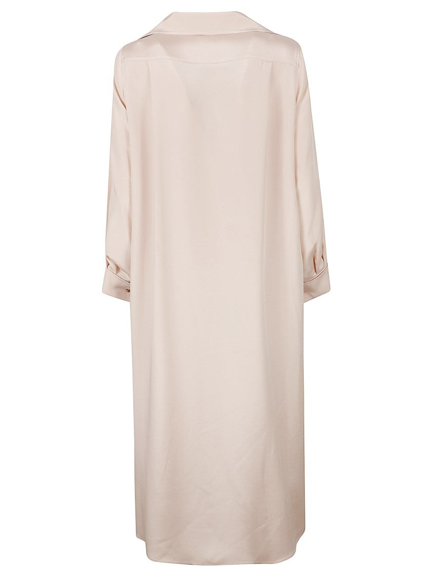 Max Mara V-Neck Silk Dress With Rolled Three-Quarter Sleeves