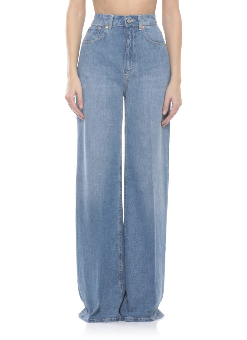 Dondup Blue Beatrix Leather Tab Denim Jeans