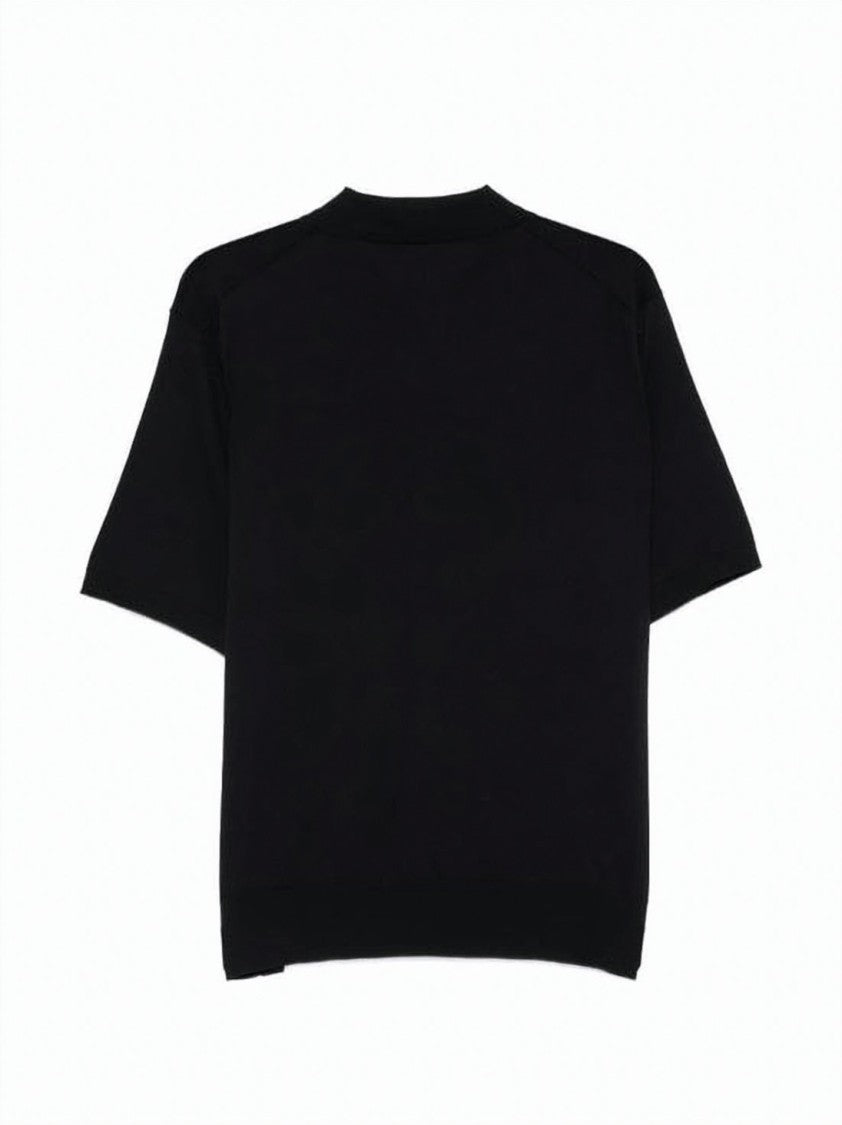 Auralee Black Polo Shirt With Classic Collar And Placket
