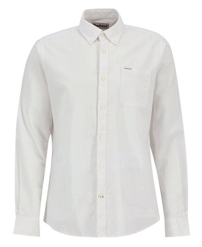 Barbour Tailored White Linen-Cotton Shirt With Button-Down Collar
