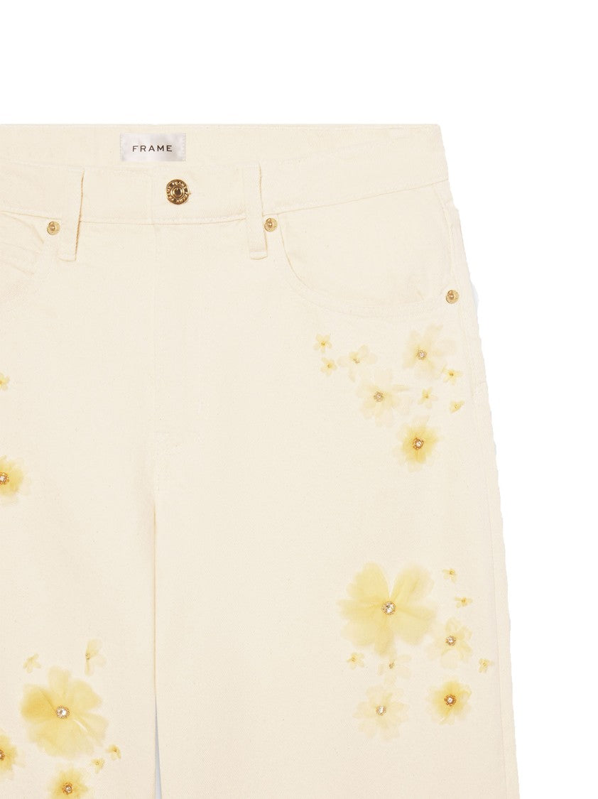 Frame Low-Slung Barrel Jeans With Floral Embroidery