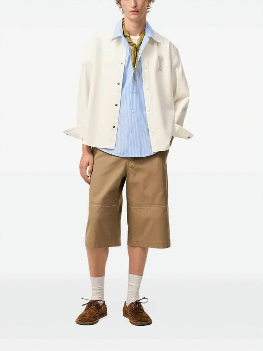 Ami Paris Cotton Overshirt With Tone-On-Tone Logo And Curved Hem