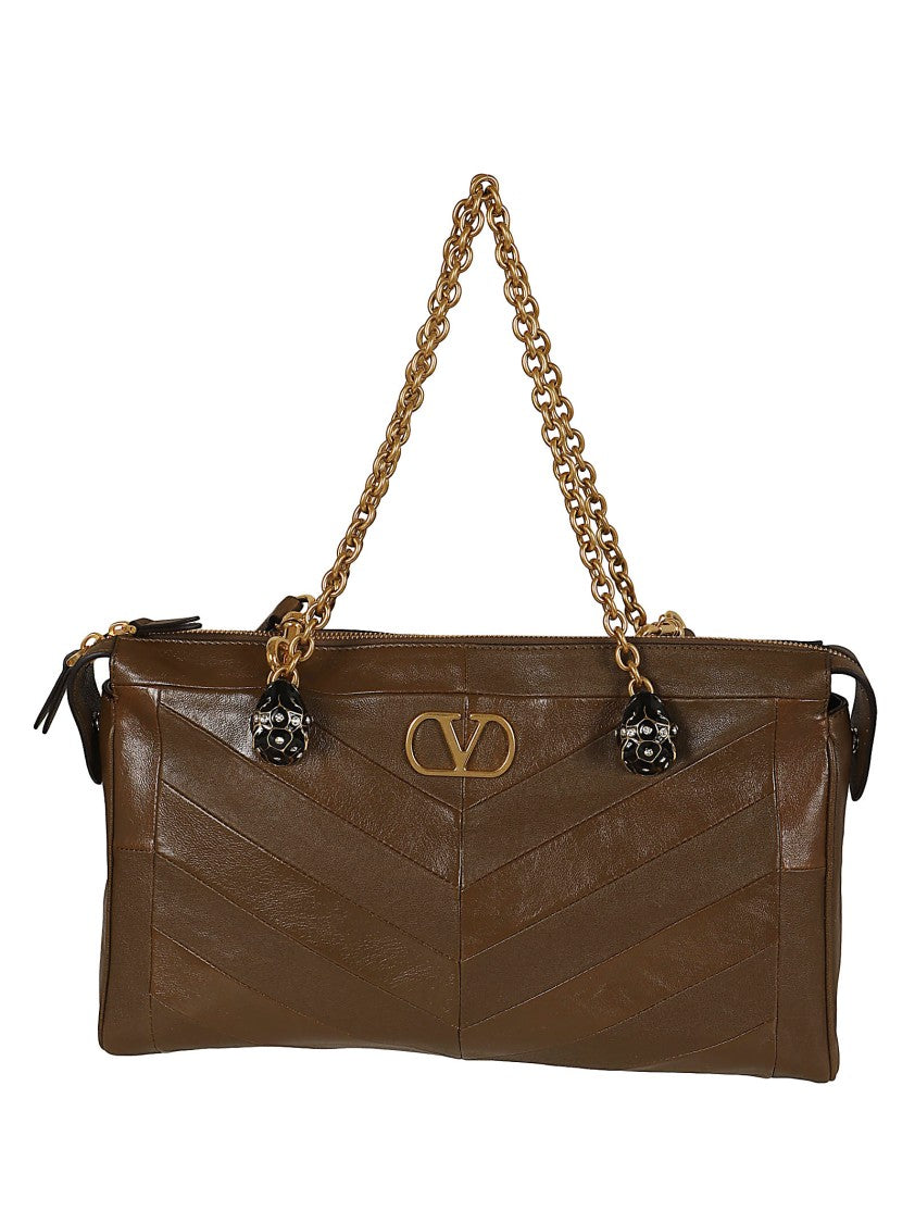 Valentino Garavani Medium Tote With Chevron Patchwork And Signature Embellishments