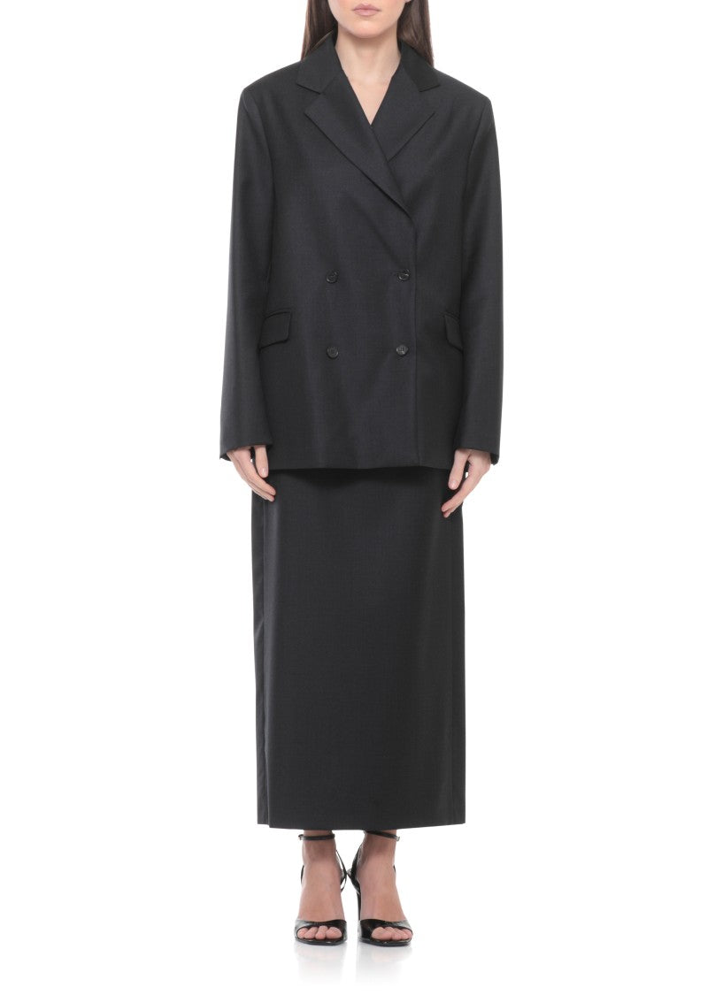 Loulou De Saison Black Donaulds Wool Double Breasted Blazer