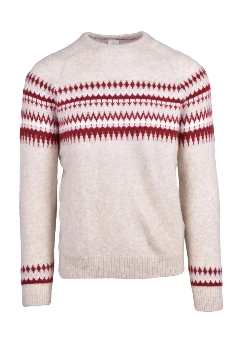 Eleventy Cashmere Silk Crewneck Sweater - Beige/Bordeaux