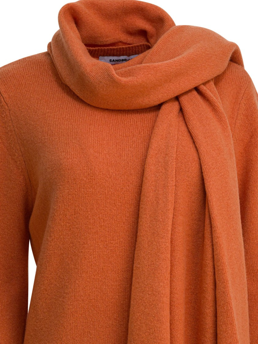 Sandbeige Knit Sweater With Integrated Scarf
