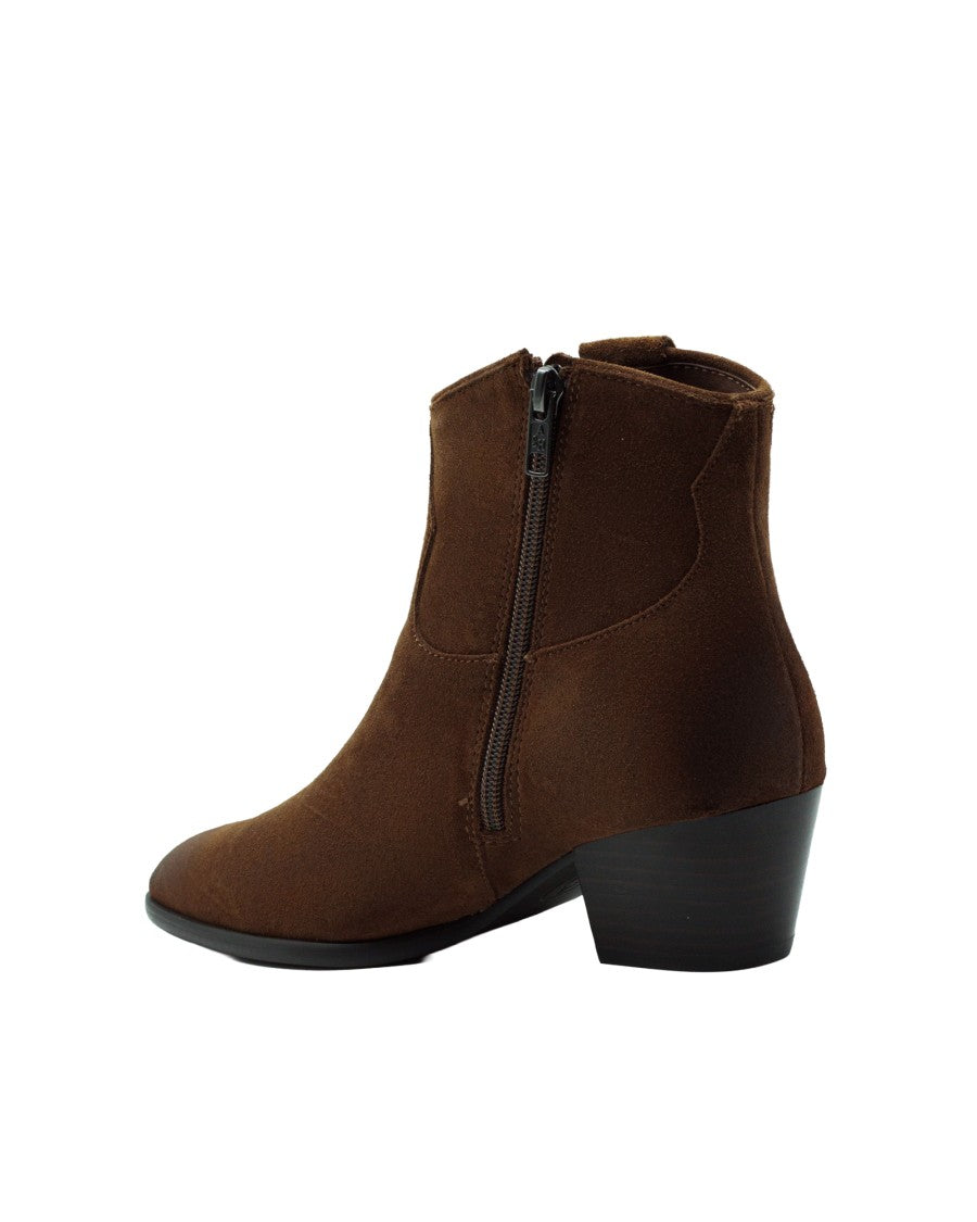 Ash Brown Pointed Toe Suede Zip Ankle Boots