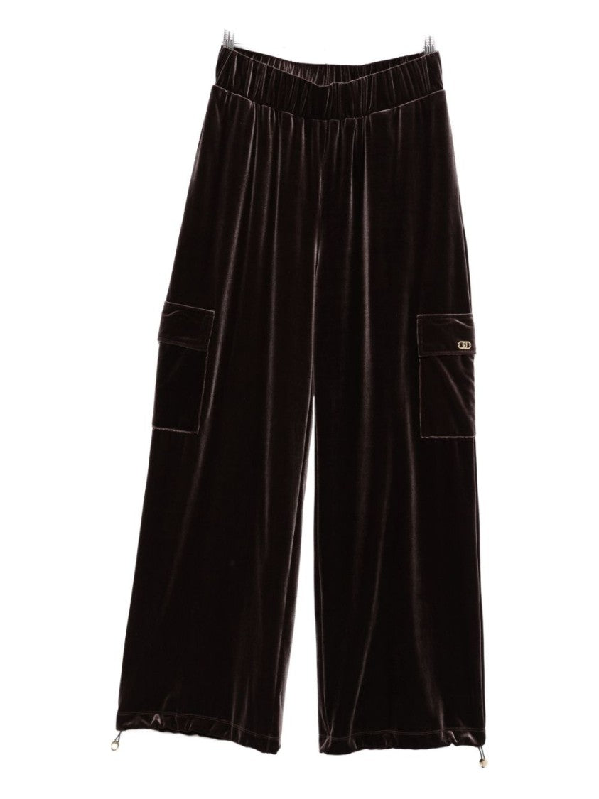 Liu Jo Wide-Leg Brown Trousers With Flap Pockets