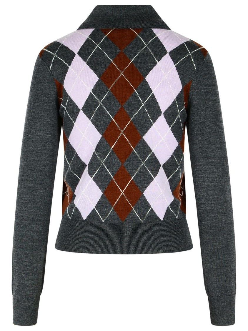 Self-Portrait Argyle' Grey Wool Sweater
