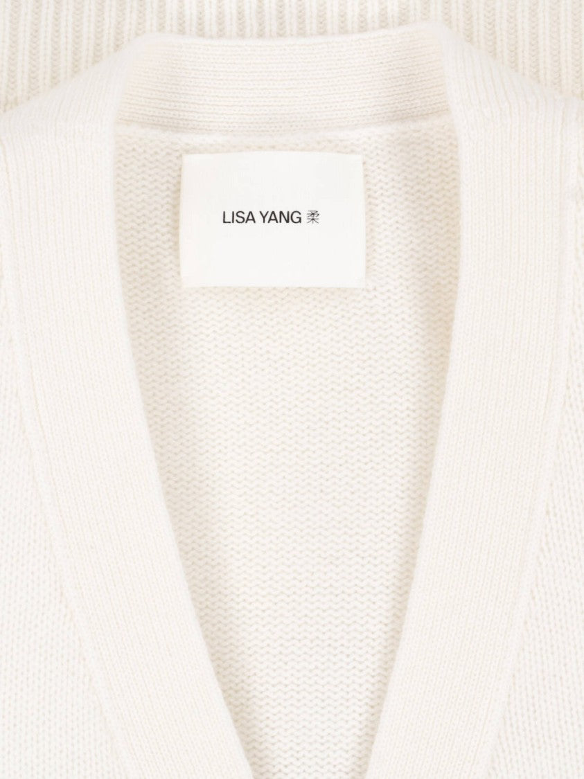 Lisa Yang Cropped V-Neck Button Knit Sweater