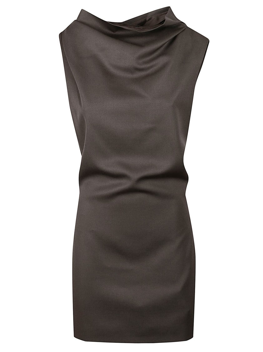 Khaite Satin-Finish Brown Mini Dress With Draped Cowl Neckline