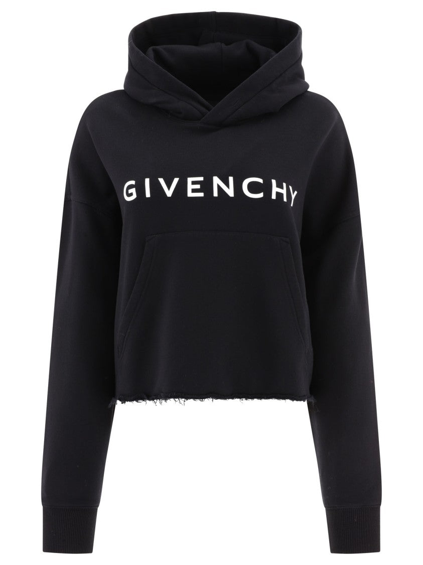Givenchy Cropped Black Hoodie With Signature Logo