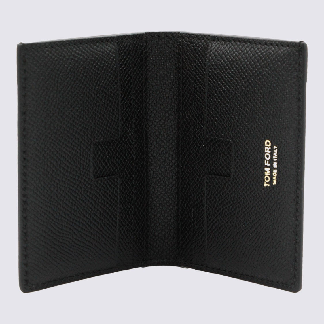Tom Ford Compact Bi-Fold Black Wallet With Textured Finish And Gold-Tone Logo