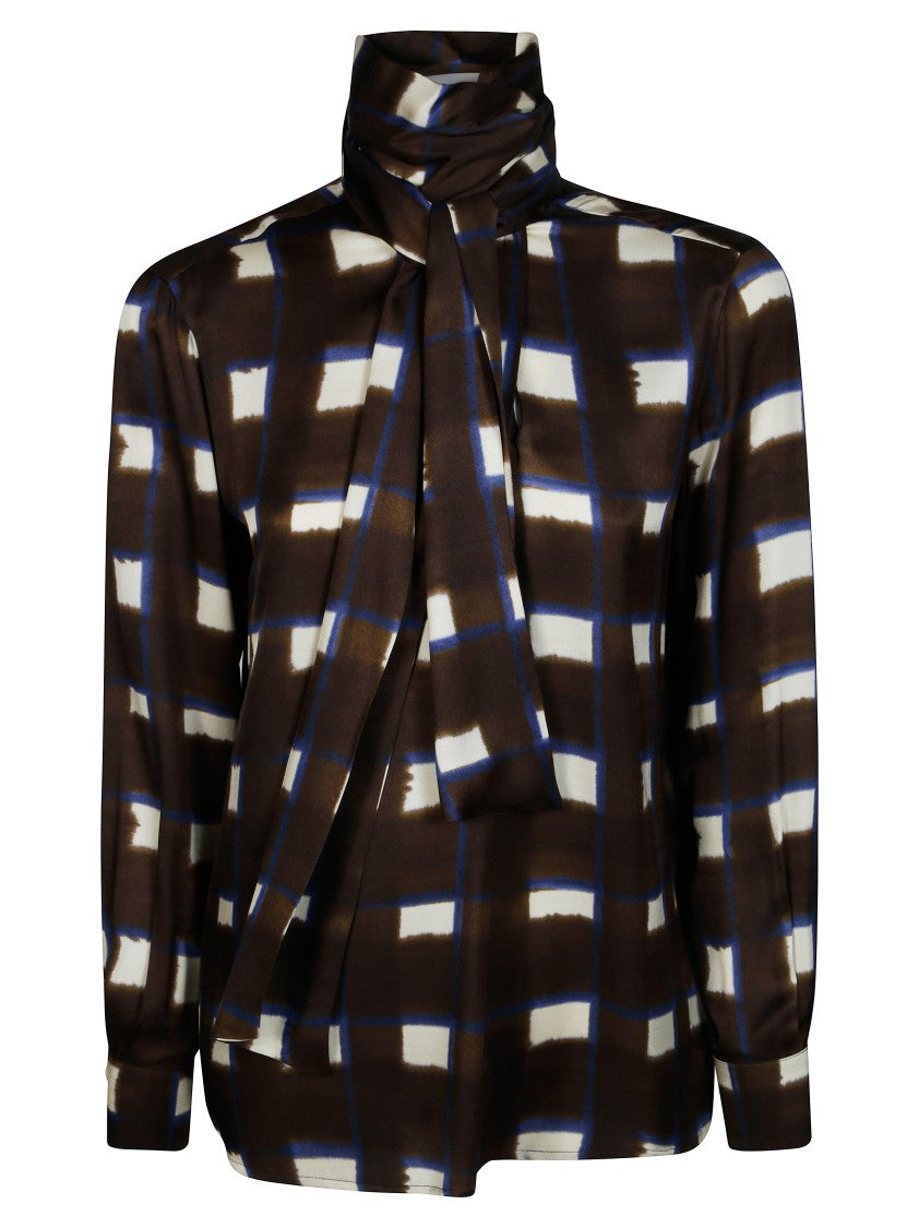Incotex Checkered High-Neck Scarf Detail Blouse