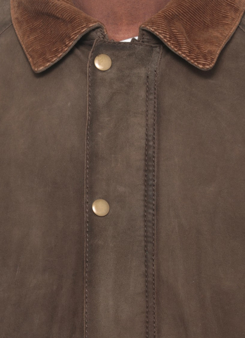 The Jack Leathers Brown Norfolk Suede Corduroy-Collar Leather Jacket