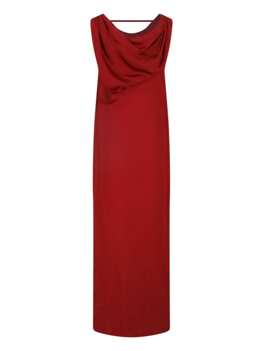 Maison Margiela Draped Maxi Dress In Red Satin Blend With Side Slit