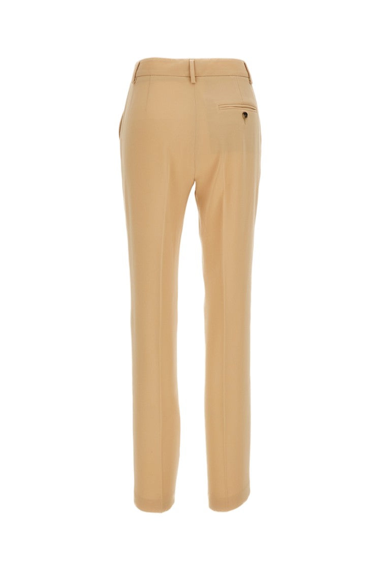 Alberto Biani Beige Straight-Leg Fluid Fabric Ankle-Length Trousers