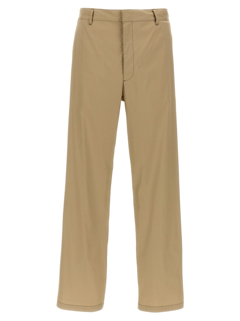 Prada Brown Cotton Blend Poplin Pants With Adjustable Inner Drawstring