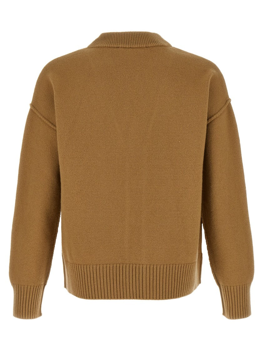 Ami Felted Merino Wool Cardigan With Inlaid Heart Motif