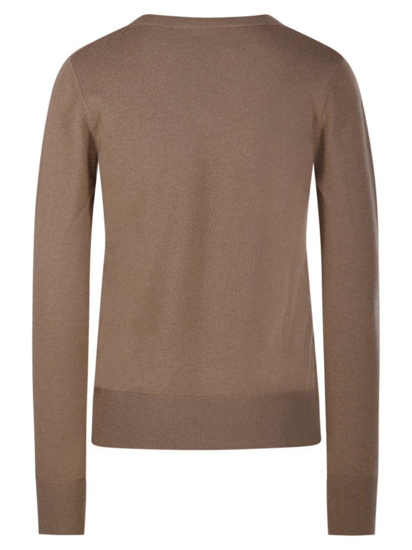 Max Mara V-Neck Brown Wool Sweater With Ribbed Detailing