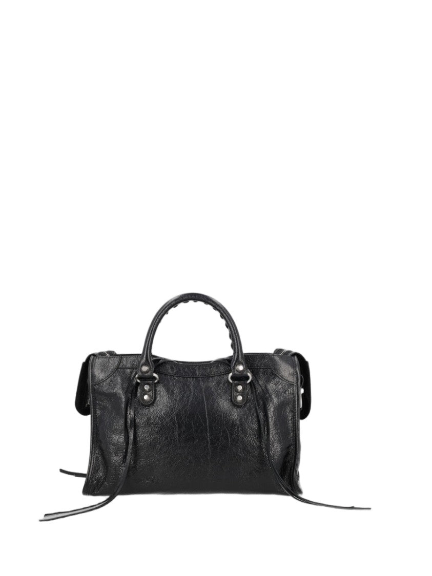 Balenciaga Compact Black Leather Shoulder Bag With Textured Finish
