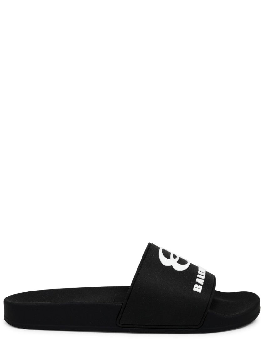 Balenciaga Contoured Black Slip-On Sandal With Bold Logo Print