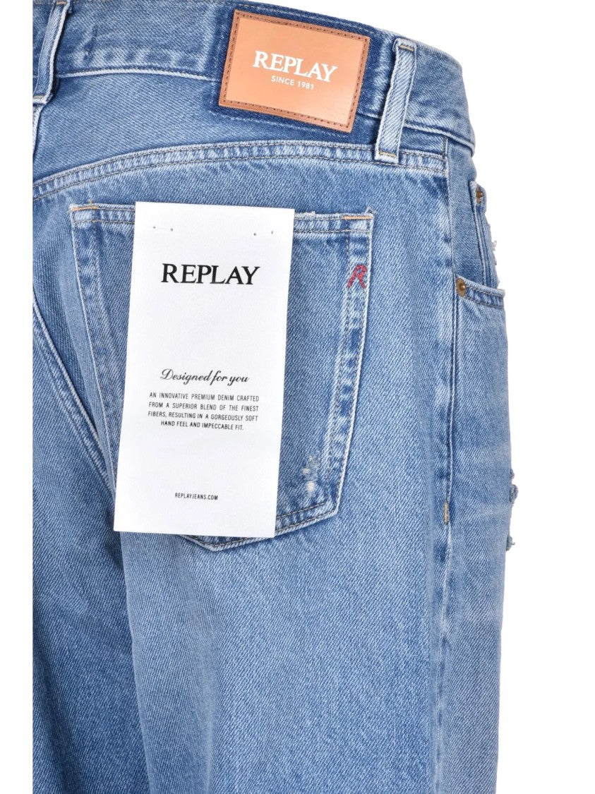 Replay Blue Cotton-Blend Stretch Jeans