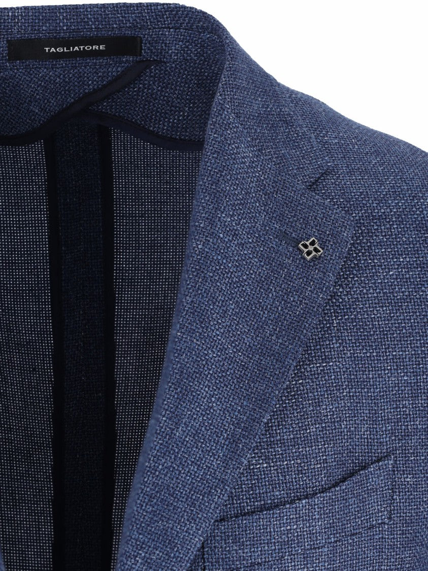 Tagliatore Blue Tailored Textured Notch Lapel Jacket