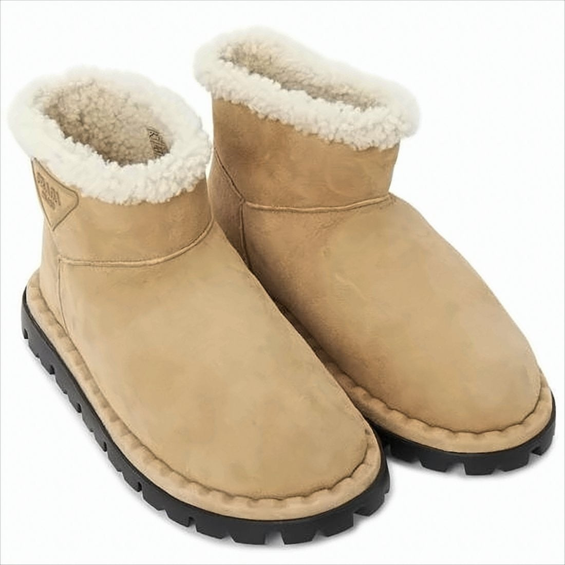 Prada Soft Suede Ankle Boots With Plush Shearling Lining