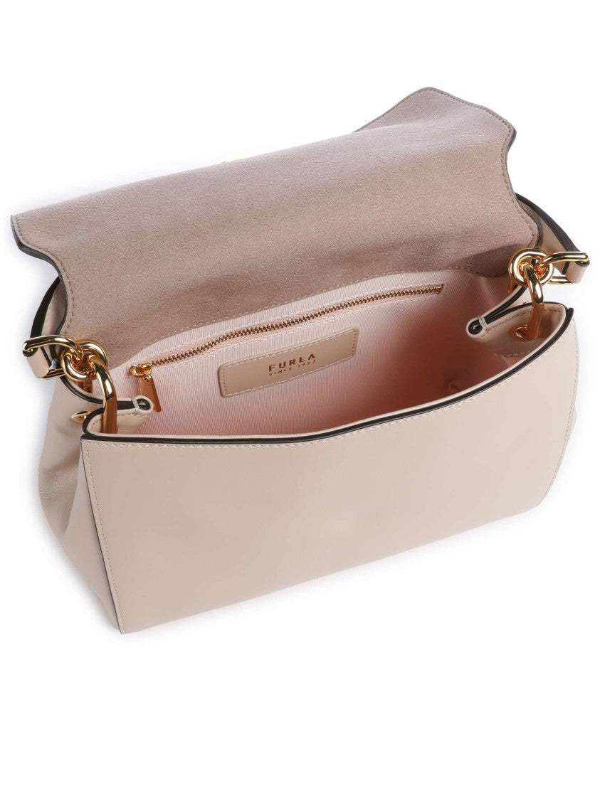 Furla Domus S Structured Neutral Leather Handbag