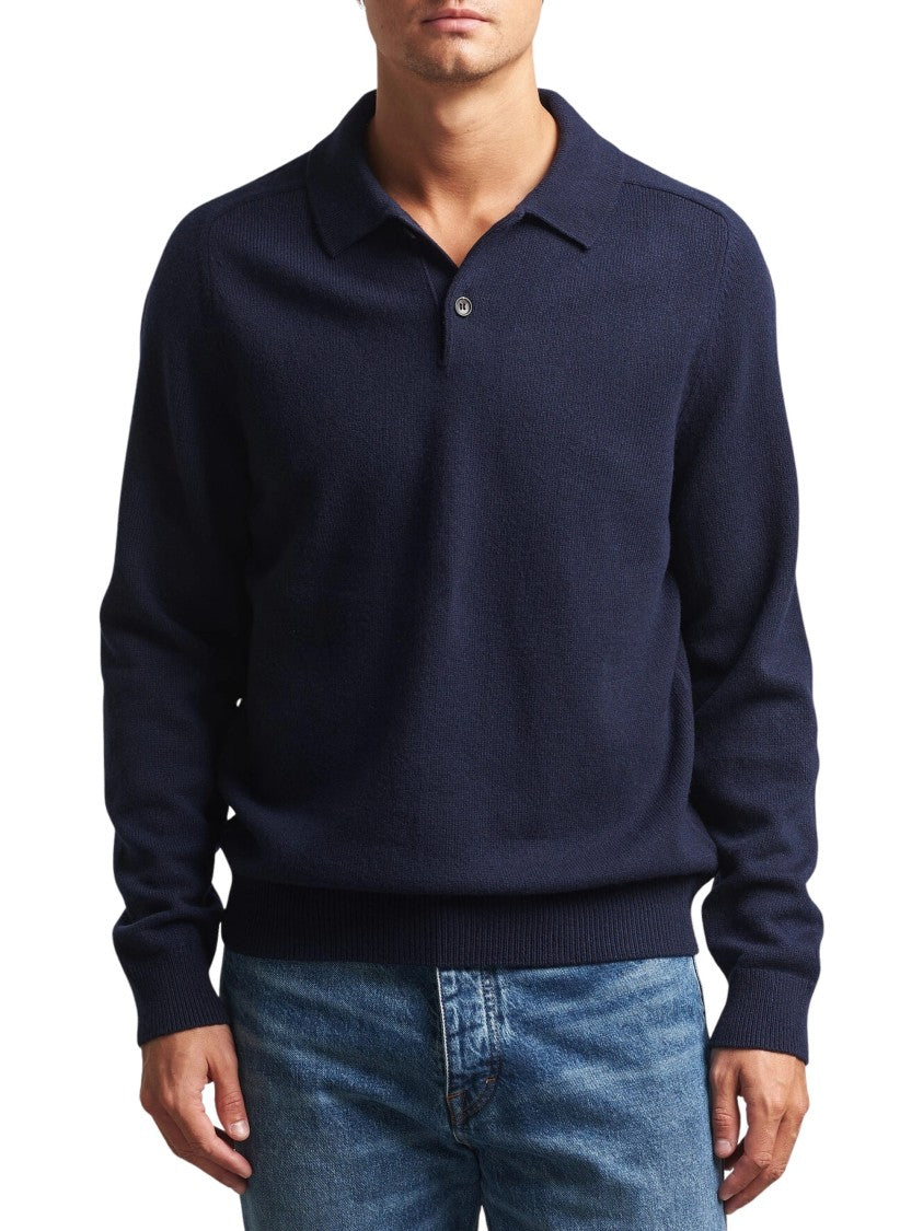 Paul Smith Knitted Navy Wool Polo Shirt With Classic Collar