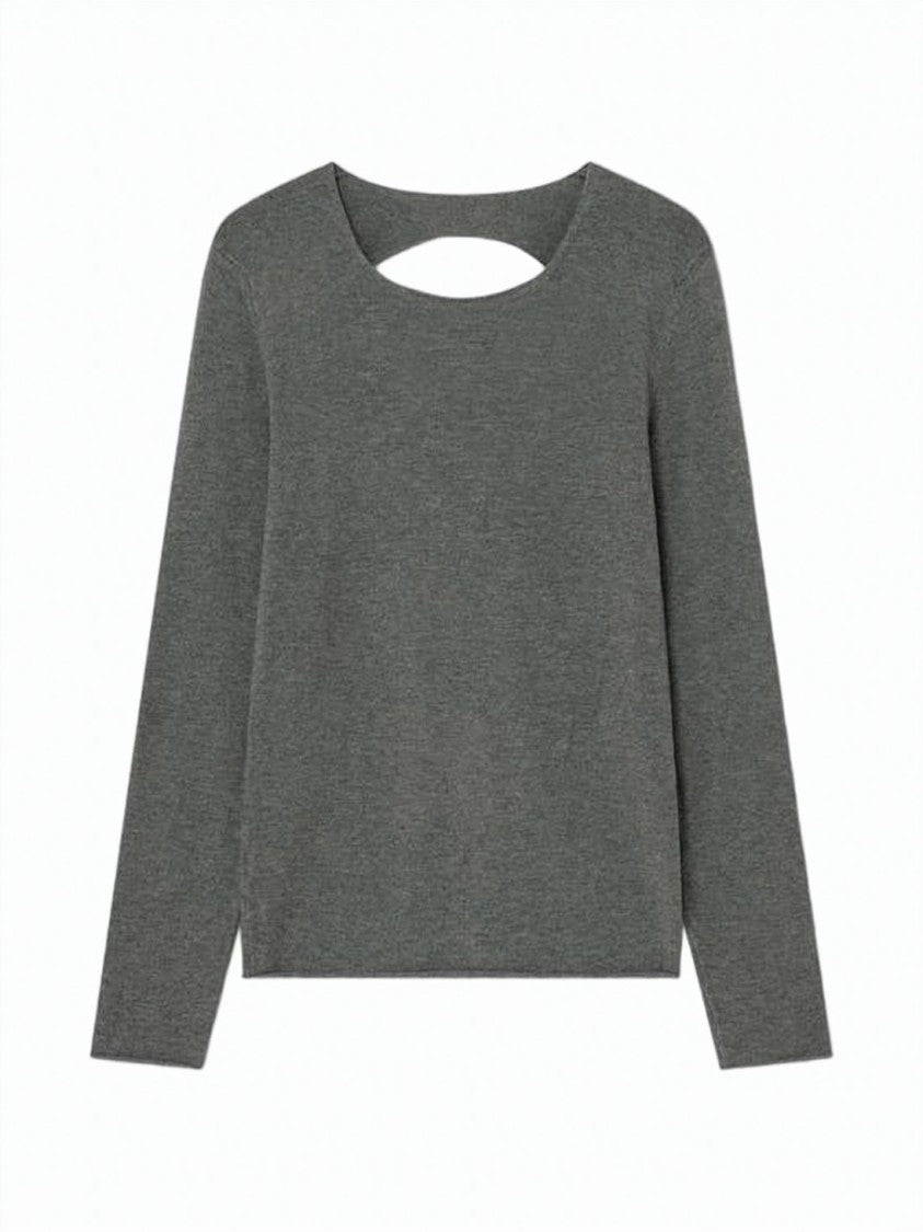 Gimaguas Grey Long-Sleeved Cut-Out Minimalist Sweater