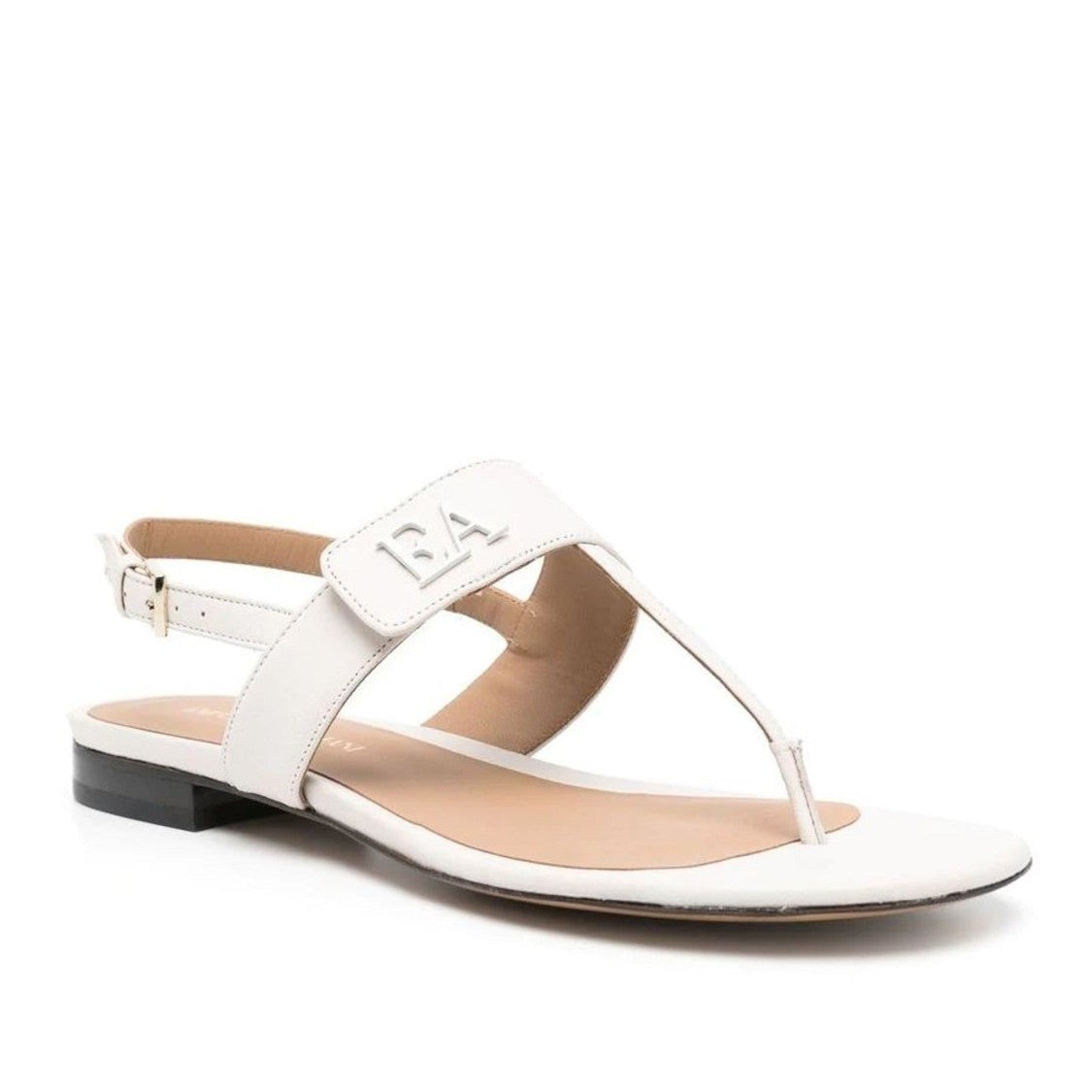 Emporio Armani Beige Embossed Initials Adjustable Strap Leather Sandals