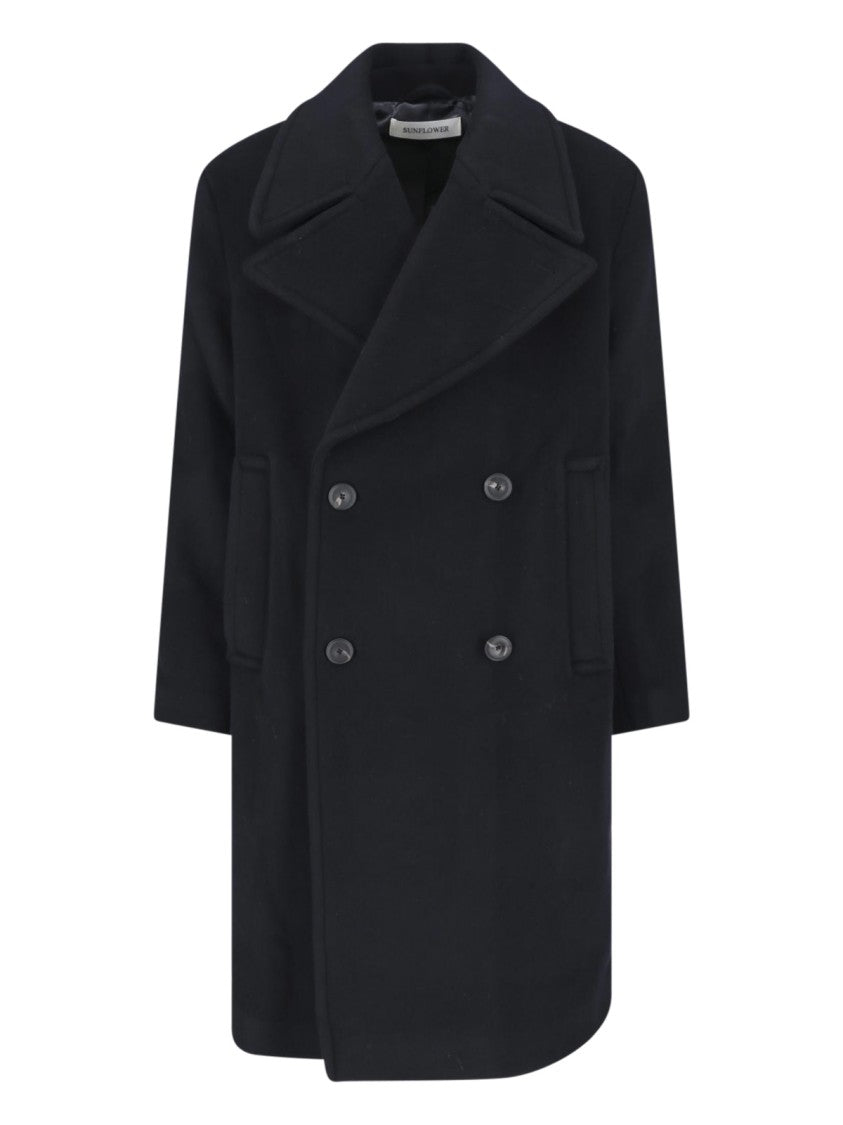 Sunflower Multicolor Double-Breasted Shawl-Lapel Wool-Blend Coat