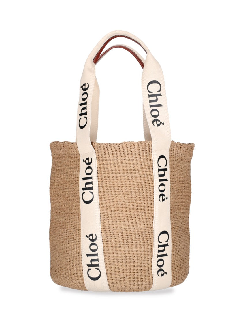 Chloé Beige Woody Large Rafia Tote Bag
