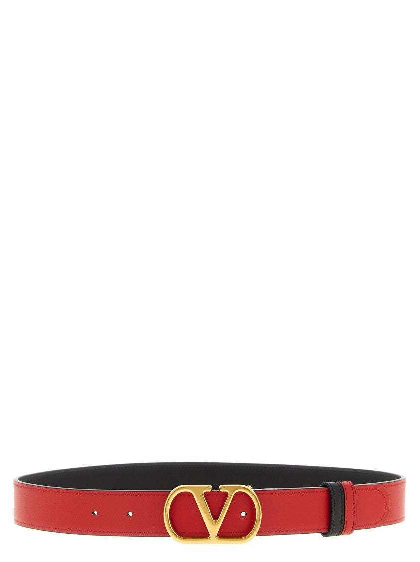 Valentino Garavani Reversible Leather Belt With Signature Brass Vlogo Buckle
