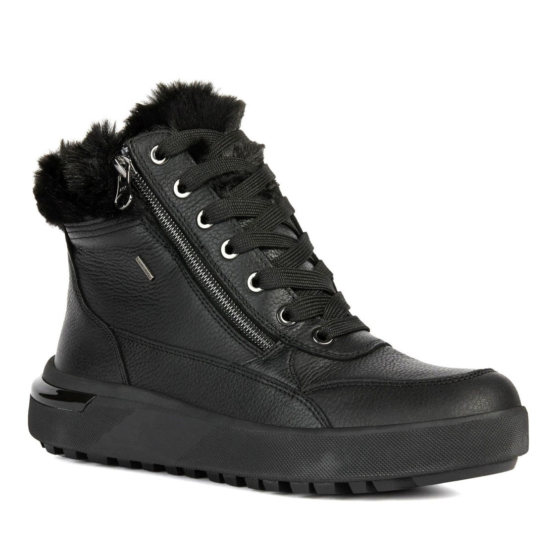 Geox Dalyla Black Plush Fur Collar Ankle Boots