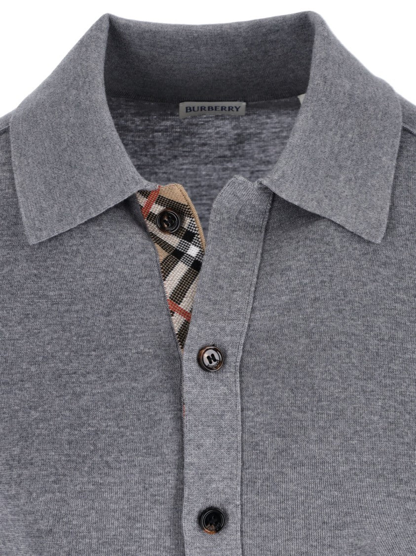 Burberry Refined Grey Wool Cardigan With Classic Collar