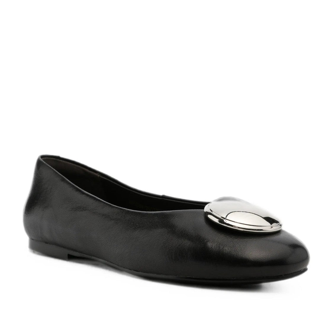 Adrianna Feretti Black Metallic Embellishment Leather Flats