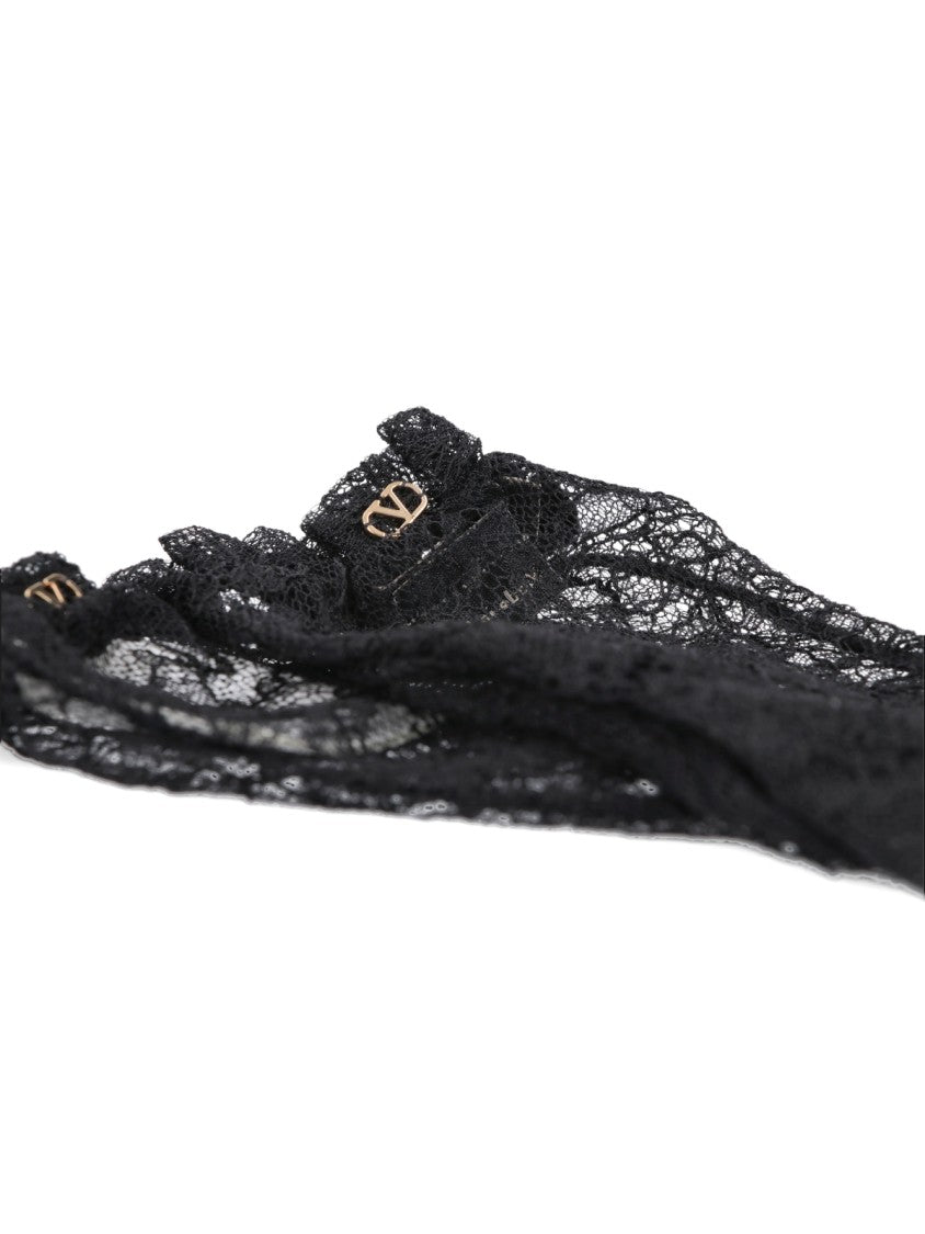 Valentino Garavani Black Vlogo Signature Lace Gloves