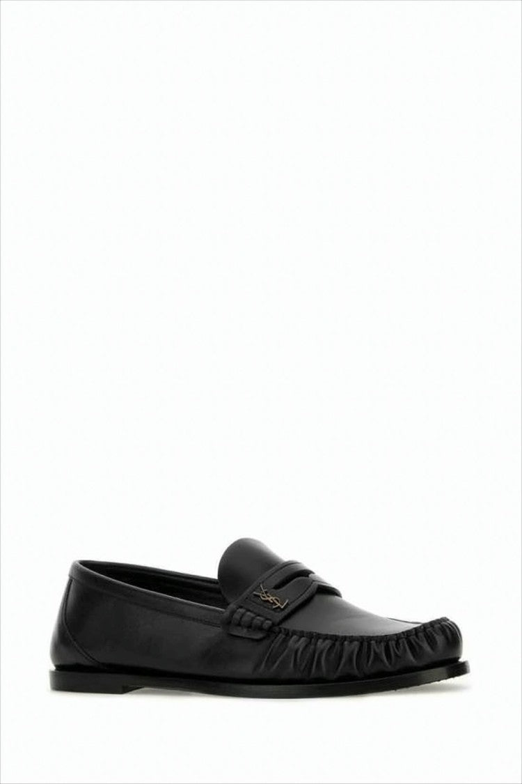 Saint Laurent Black Leather Loafers With Refined Brass Detail