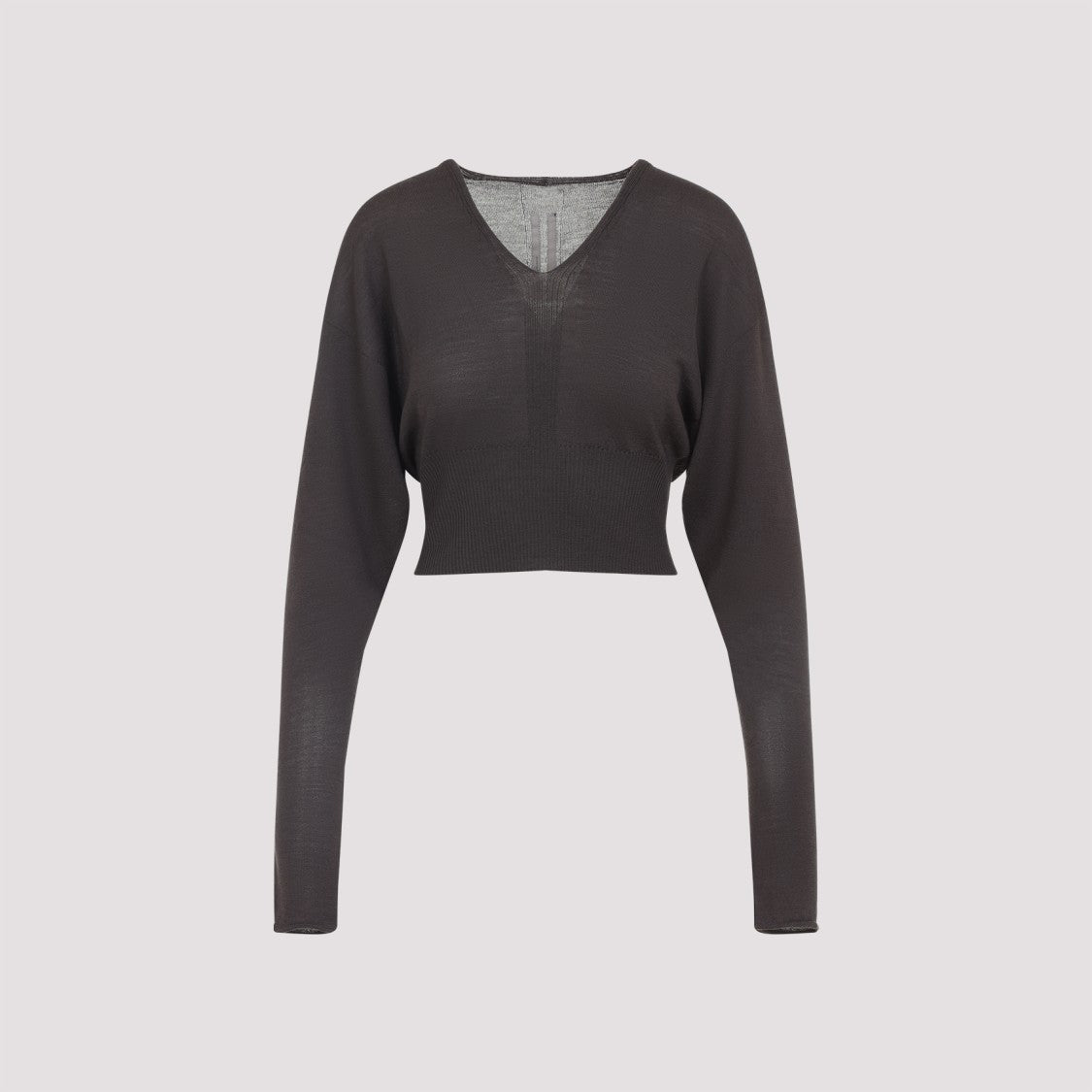 Rick Owens V Cropped Brown Virgin Wool Pullover