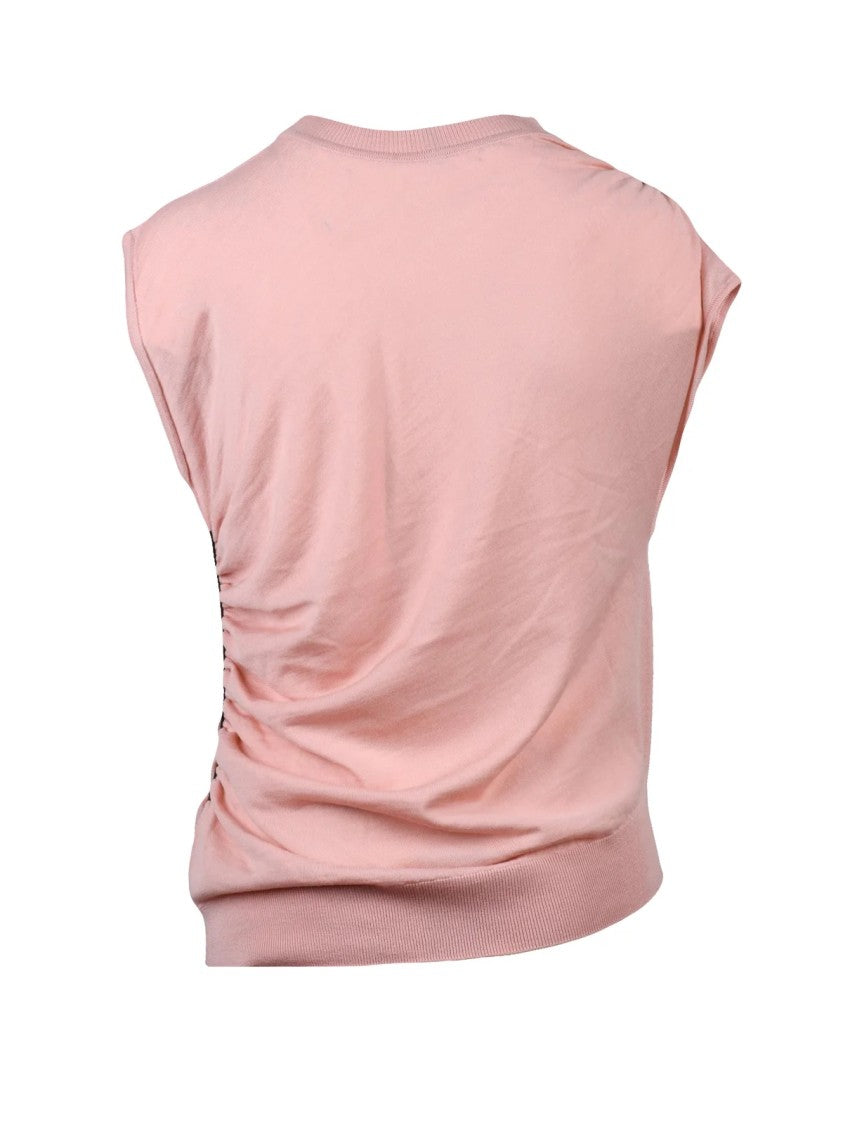 Liviana Conti Sleeveless Pink Wool Top With Subtle Ruching