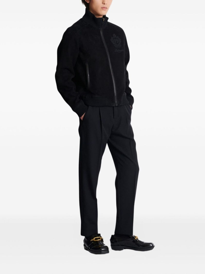 Balmain Black Embroidered Zip Bomber Jacket