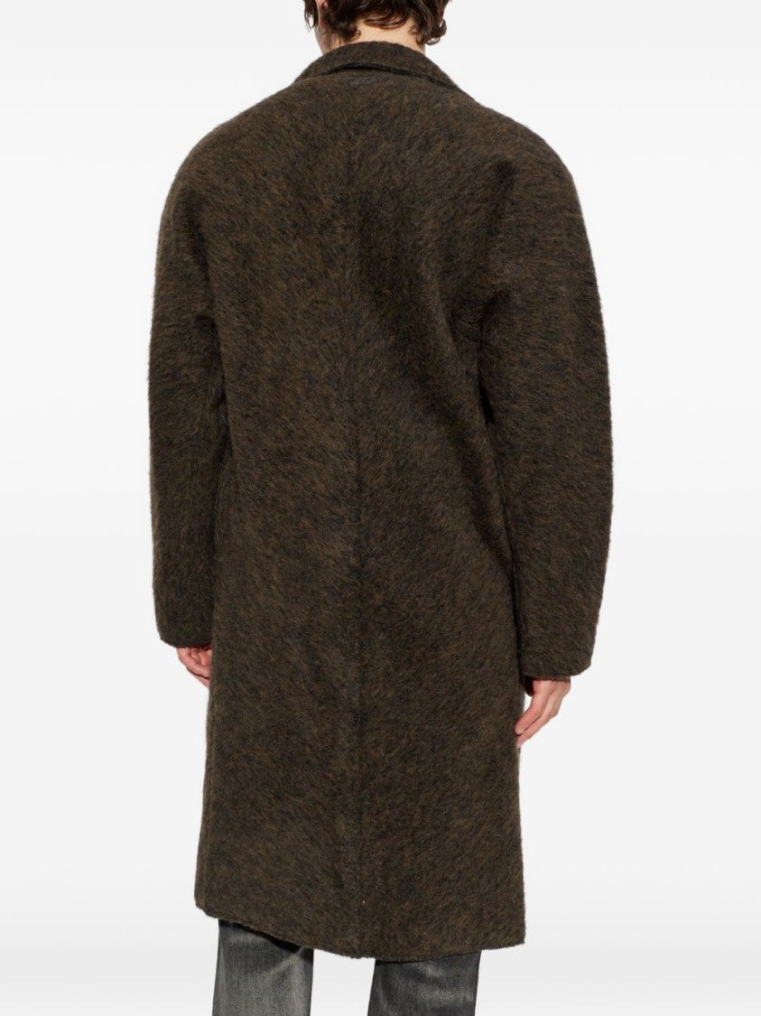 Diesel Textured Dark Brown Coat With Notched Lapel