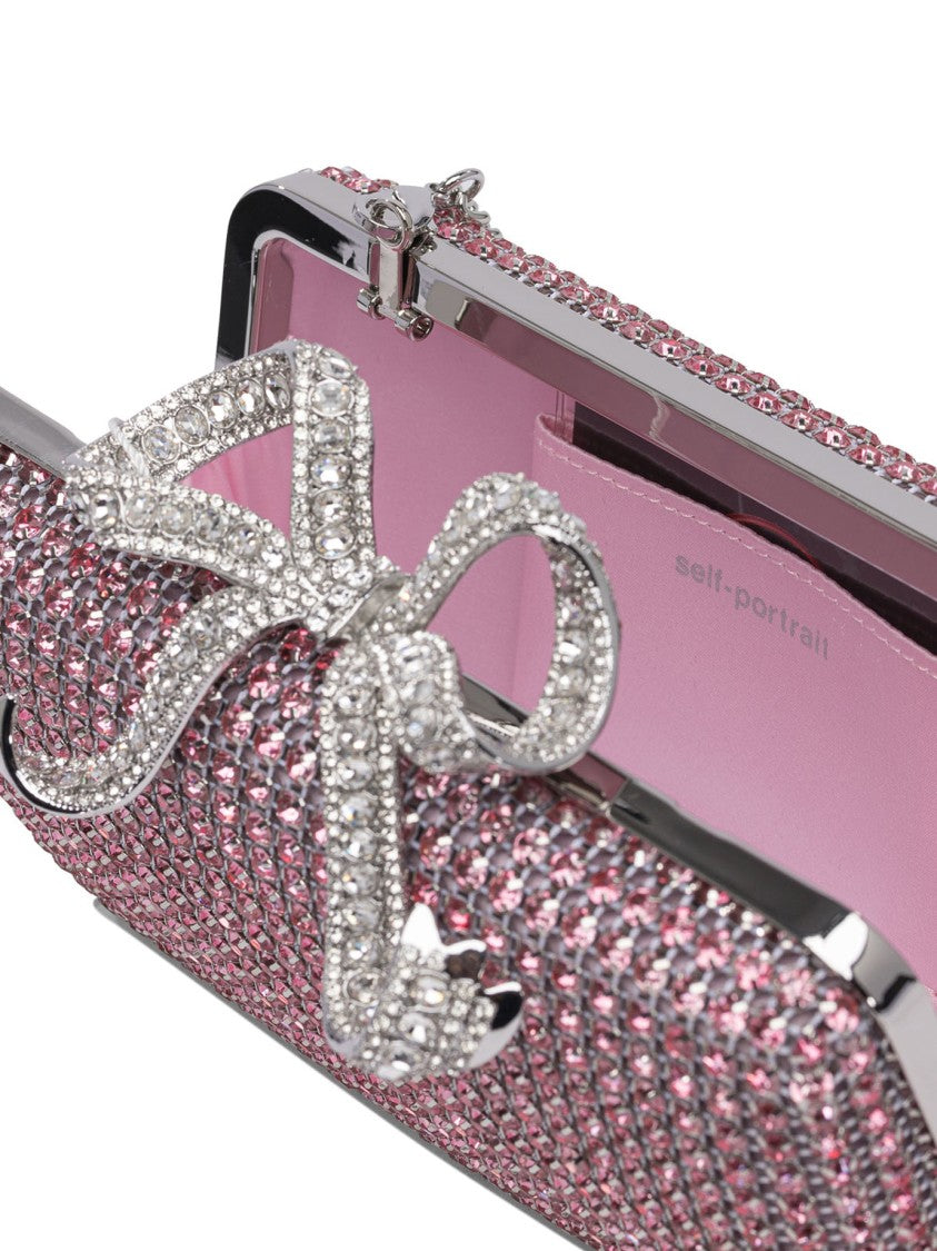 Self-Portrait Rectangular Rhinestone Mesh Clutch With Bow Clasp