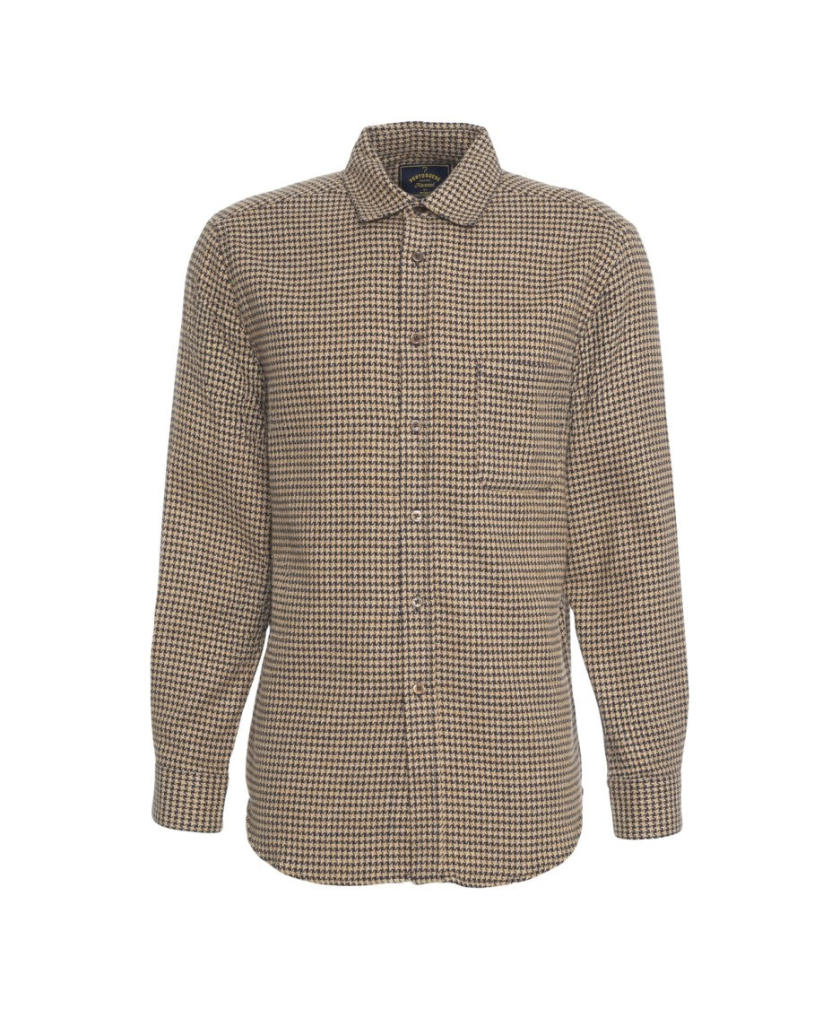 Portuguese Flannel Beige Checkered Flannel Shirt With Traditional Collar