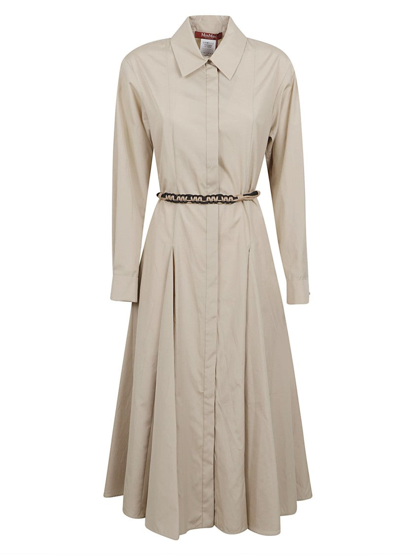 Max Mara Midi Cotton Dress With Pointed Collar And Fitted Waist